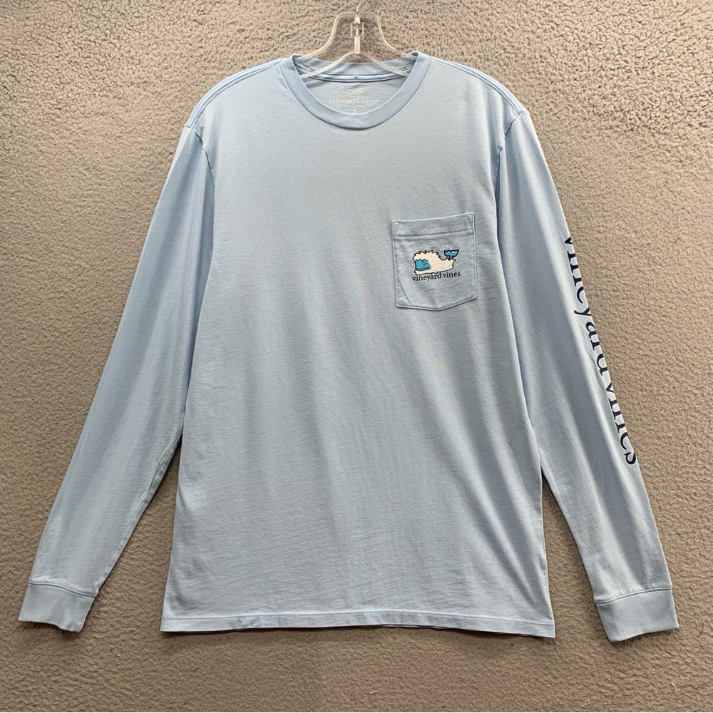 Vineyard Vines Men's Size S Long Sleeve Light Blue Pullover Shirt Whale Logo